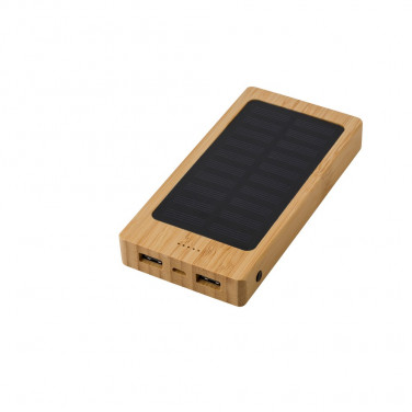 Bambusowy power bank 8000mAh, z panelą słoneczną, solarny powerbank